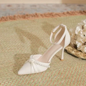 Pearl Ankle Buckle High Heels Plus Small Size 31 32 33-44 Summer Women Widen Chubby Feet Sandals Wedding Party Shoes Sandalias
